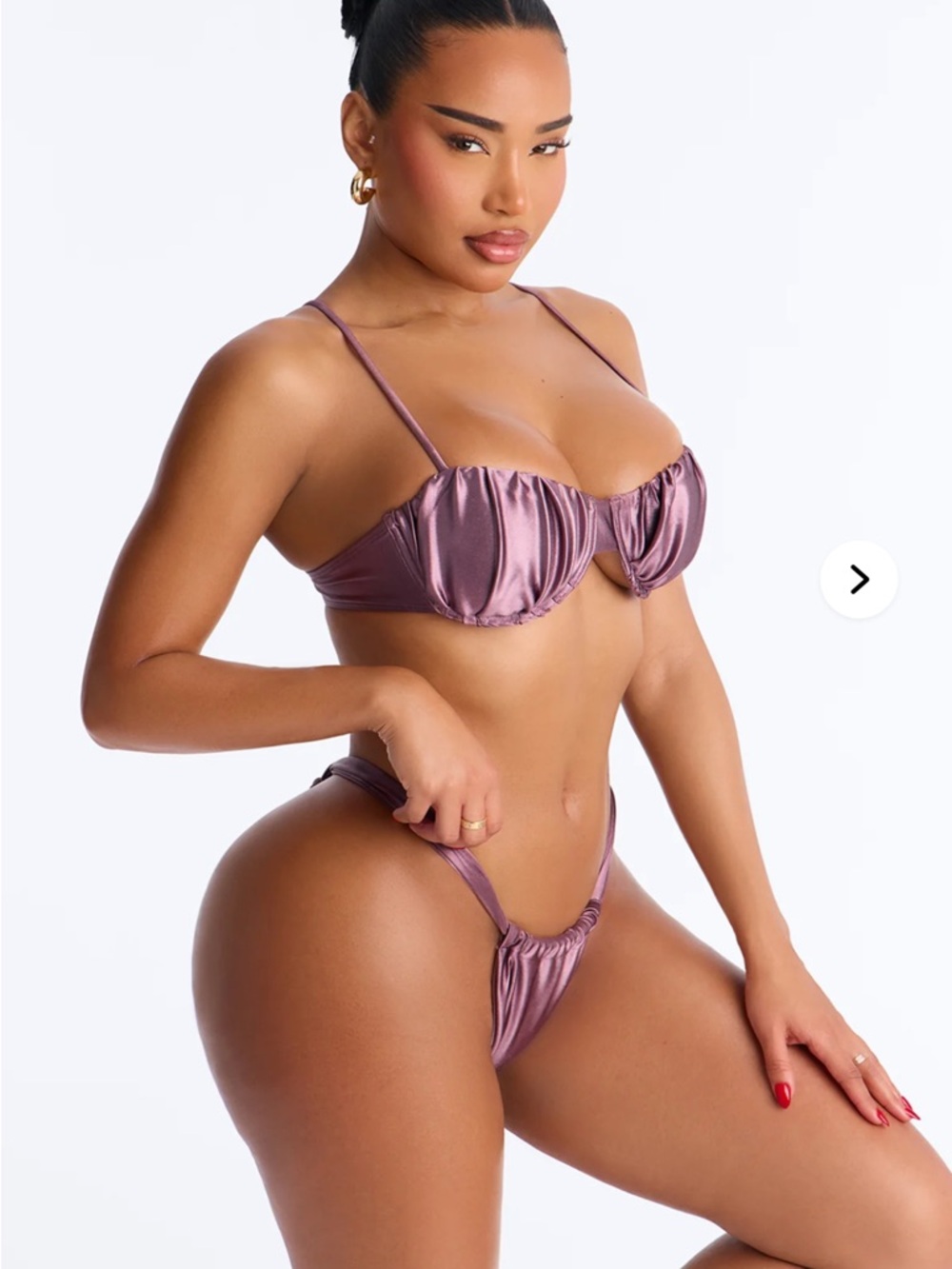 ! Satin Purple Ruched Bikini Set Plus Sz 1X nwt